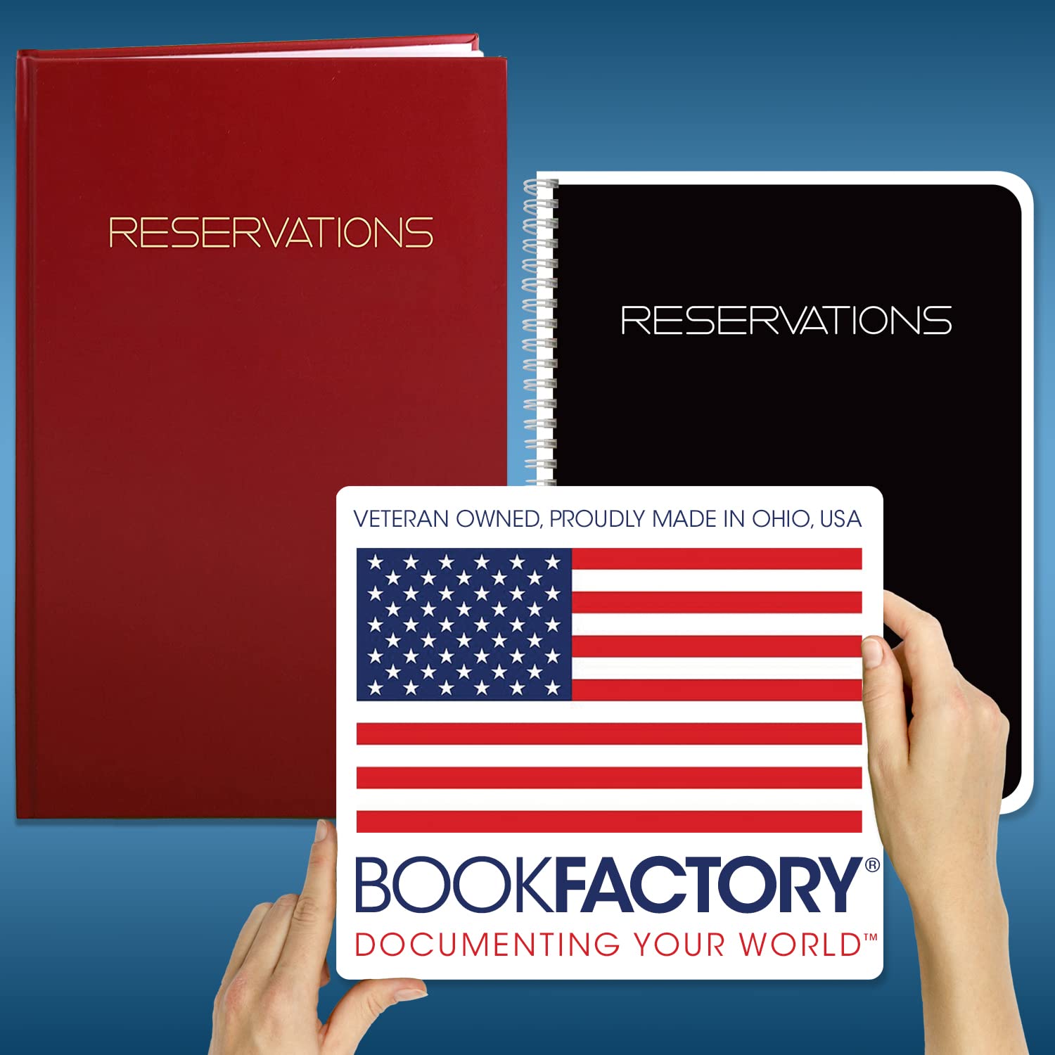 BookFactory Reservaciones de Restaurante, Reservas de mesa de 365 días/cenas, 408 páginas, 8 7/8" x 13 1/2" piel sintética roja, Smyth cosido duro (LOG-408-OCS-A-LRT7-(Reservaciones))