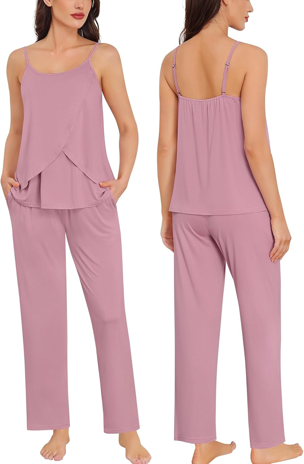 SWOMOG Maternity Pajamas Set 3 PCS Nusing Pajamas Labor and Delivery Gown & Camisole & Pants Postpartum Pjs - Image 4