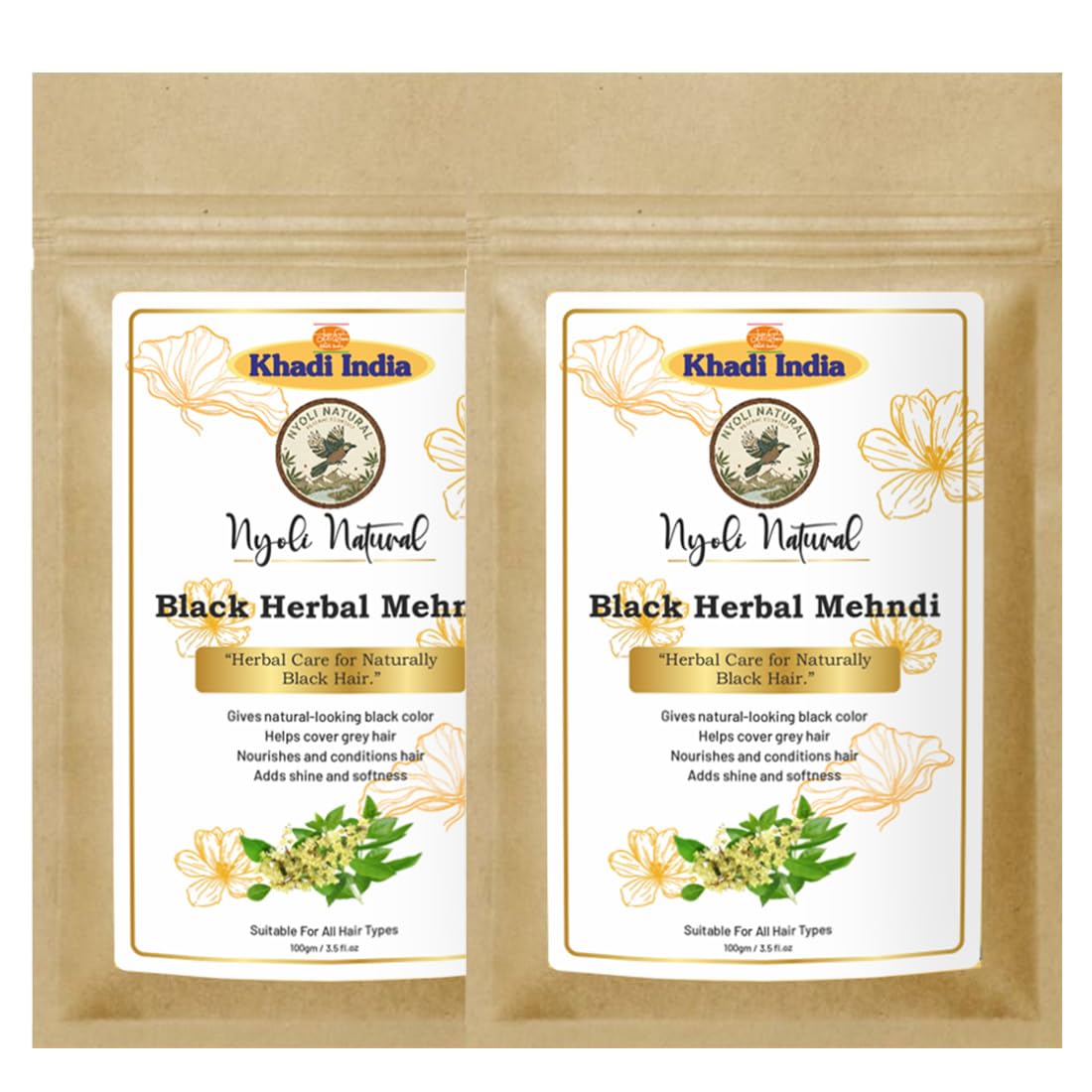 Khadi Nyoli Natural Black Mehndi Powder for Hair - 100gm *2 (Pack of 2)| Natural Herbal Henna for Grey Hair Coverage | Chemical Free Hair Color | Ammonia Free | Ayurvedic Hair Dye for Natural Dark Hair Color-image-25