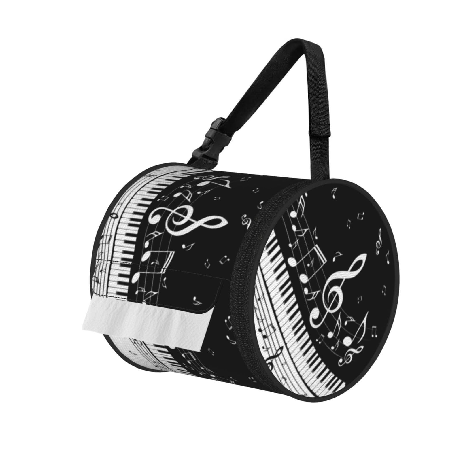 Piano Keys With Musical Notes Print Hanging Toilet Paper Holder Camping Paper Towel Holder Portable Car Roll Paper Storage Bag With Adjustable Strap Suitable For Bathroom,Kitchen