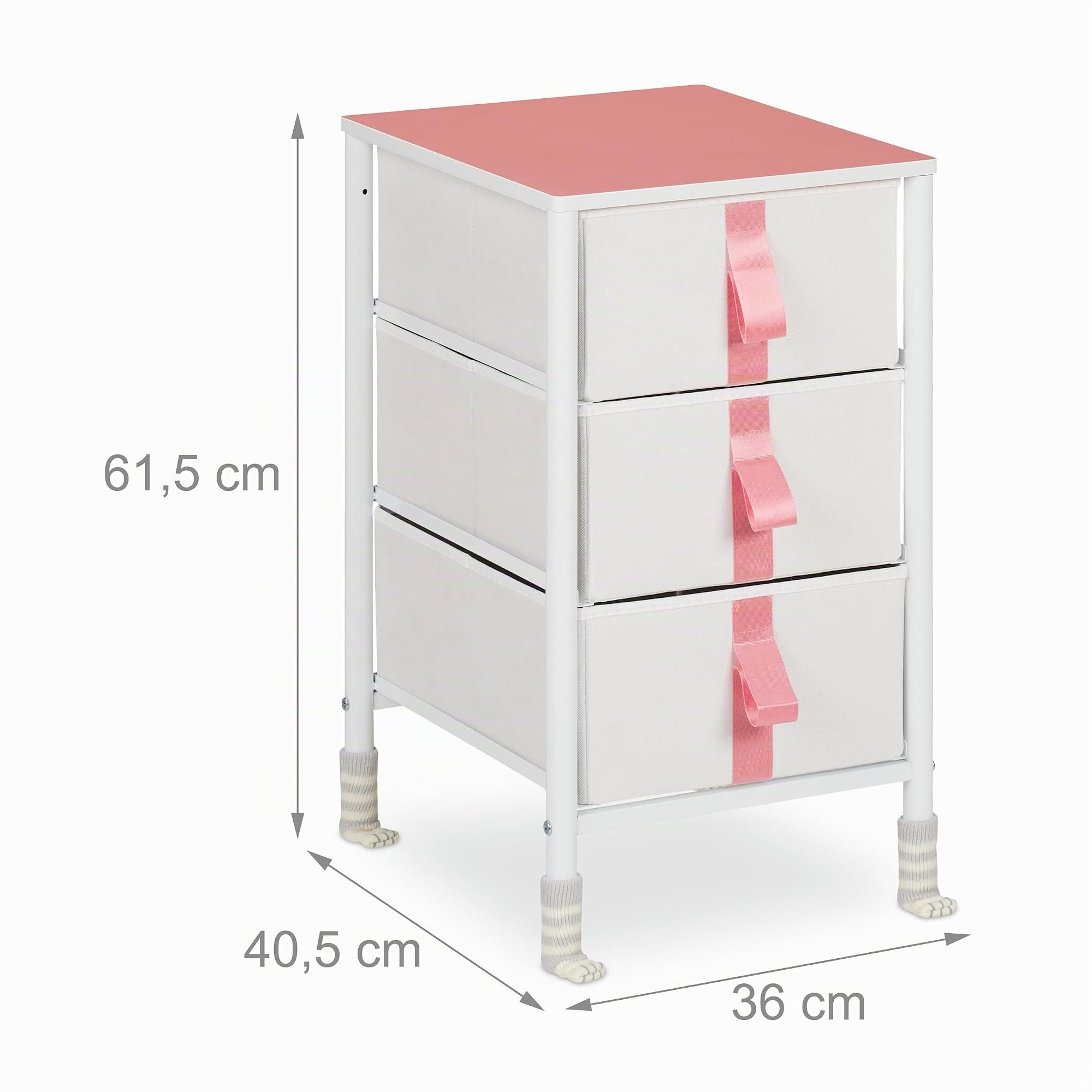 Relaxdays Cassettiera per Bambini, per la Cameretta, 3 Cassetti Porta Giochi o Vestiti, HLP: 61,5x36x40,5cm, Bianco Rosa