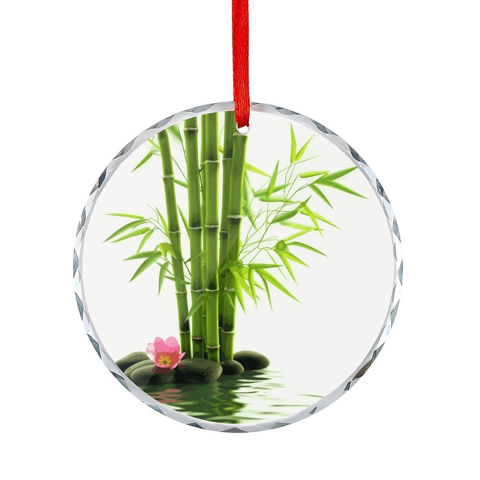 Btcowzrv Style Green Bamboo Lotus Round Ornament Hanging Pendant Decor