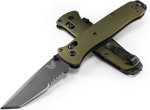 Benchmade - Bailout Axis borde dentado hoja Tanto con revestimiento gris mango de aluminio verde 60161-T6 fabricado en los Estados Unidos