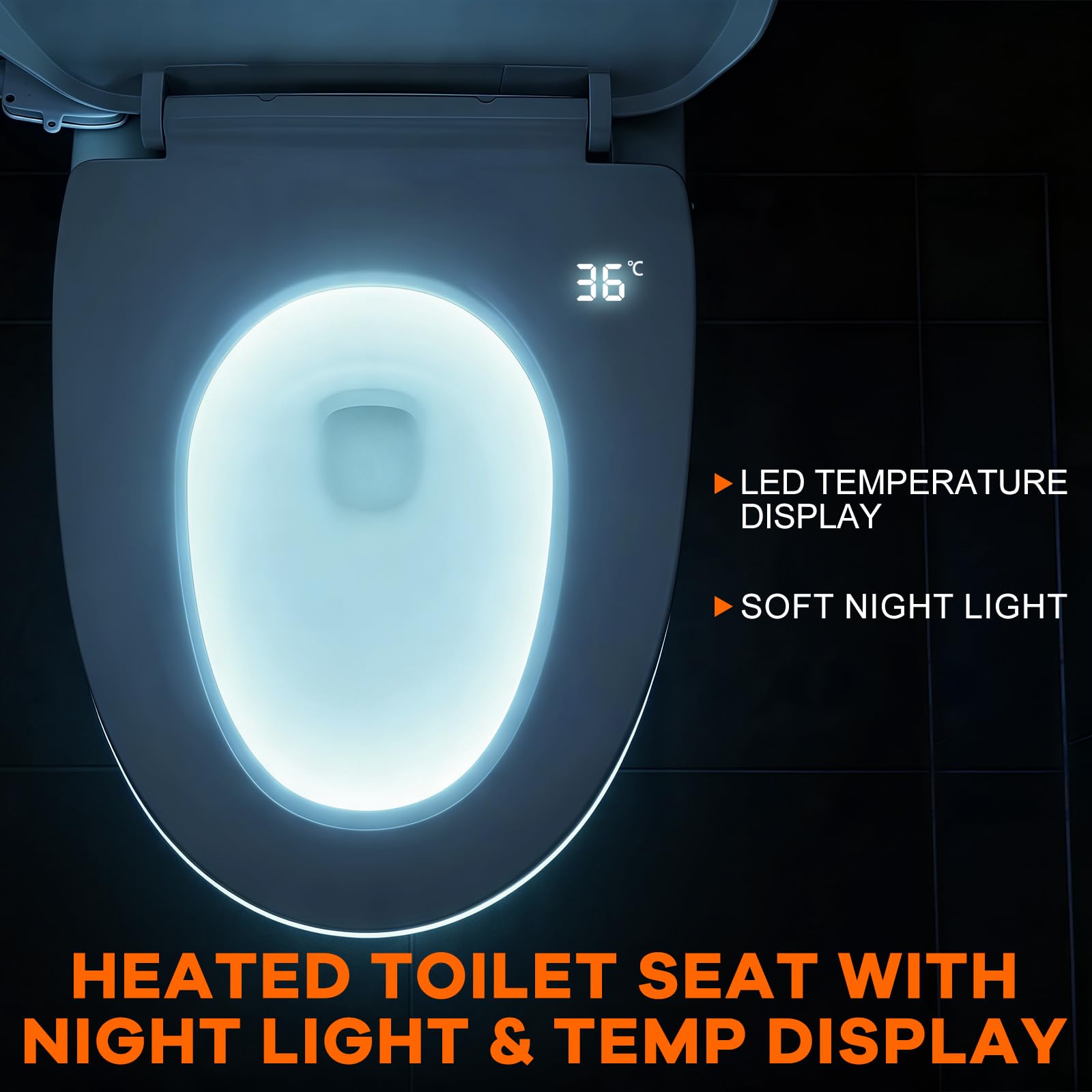 Sedile per WC intelligente, per doccia elettrica, per WC con abbassamento automatico, per WC con sedile riscaldato, 3 impostazioni di temperatura, coperchio intelligente con luce notturna,