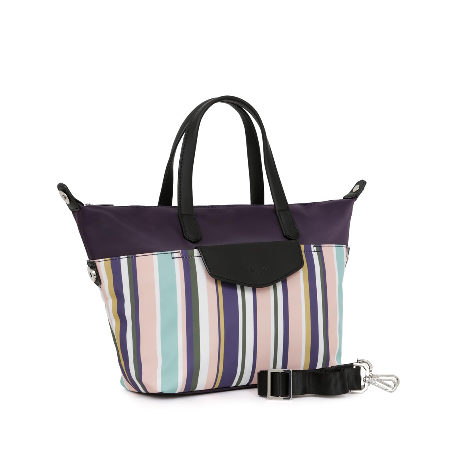 Hexagona CALYPSO, Women’s Paris Hand-carried tote bag CALYPSO Collection Bayadère/Purple in Nylon Hand Carried handbag Small bag Shoulder bag, Bayadère/Violet, L:38 x h:22 x P:11 cm -