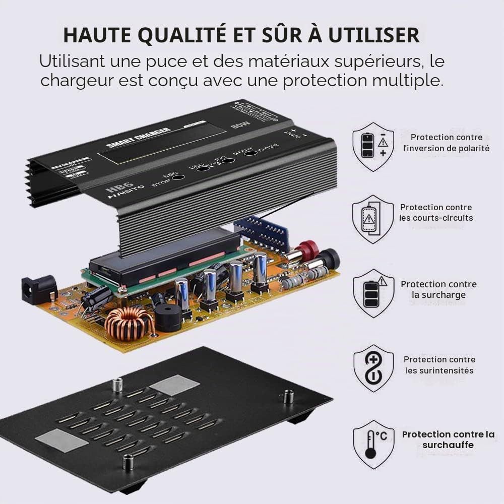 Chargeur Équilibreur Lipo 80W 6A pour Batterie LiPo/Li-ION/Life 1-6S NiMH/NiCd 1-15S avec écran LED
