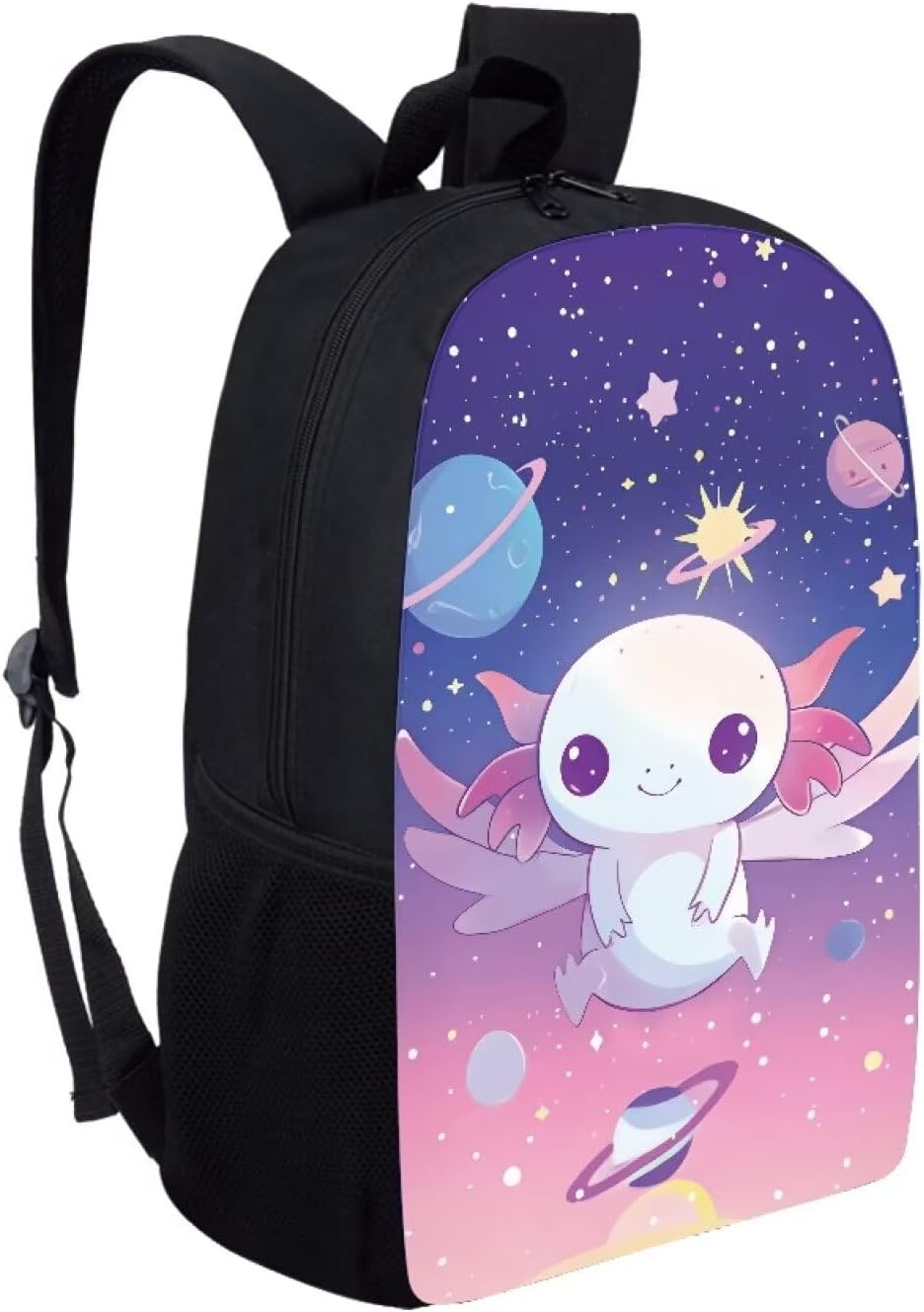 Planet Axolotl Print Backpack for Girls 8-10 Multi-functional Fashion Rucksack Casual Canvas Travel Daypack for Camping Hiking Outdoor