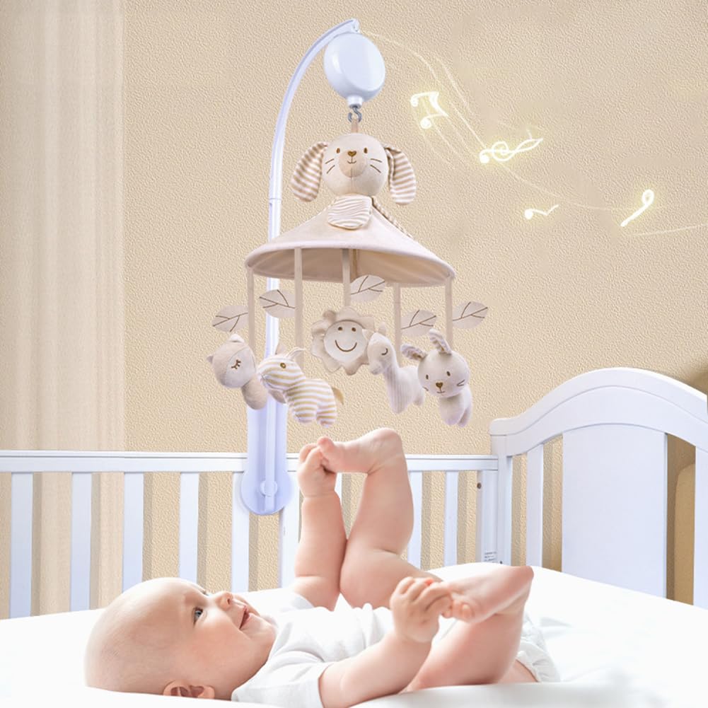 Mobile Musical Lit Bébé, Mobile De Berceau D’animal, Mignon Ours en Peluche Cloche De Lit avec Musique, Berceau Bébé Jouet pour Garçons et Filles de 0 3 6 9 12 Mois, Décoration pour Chambre de Bébé