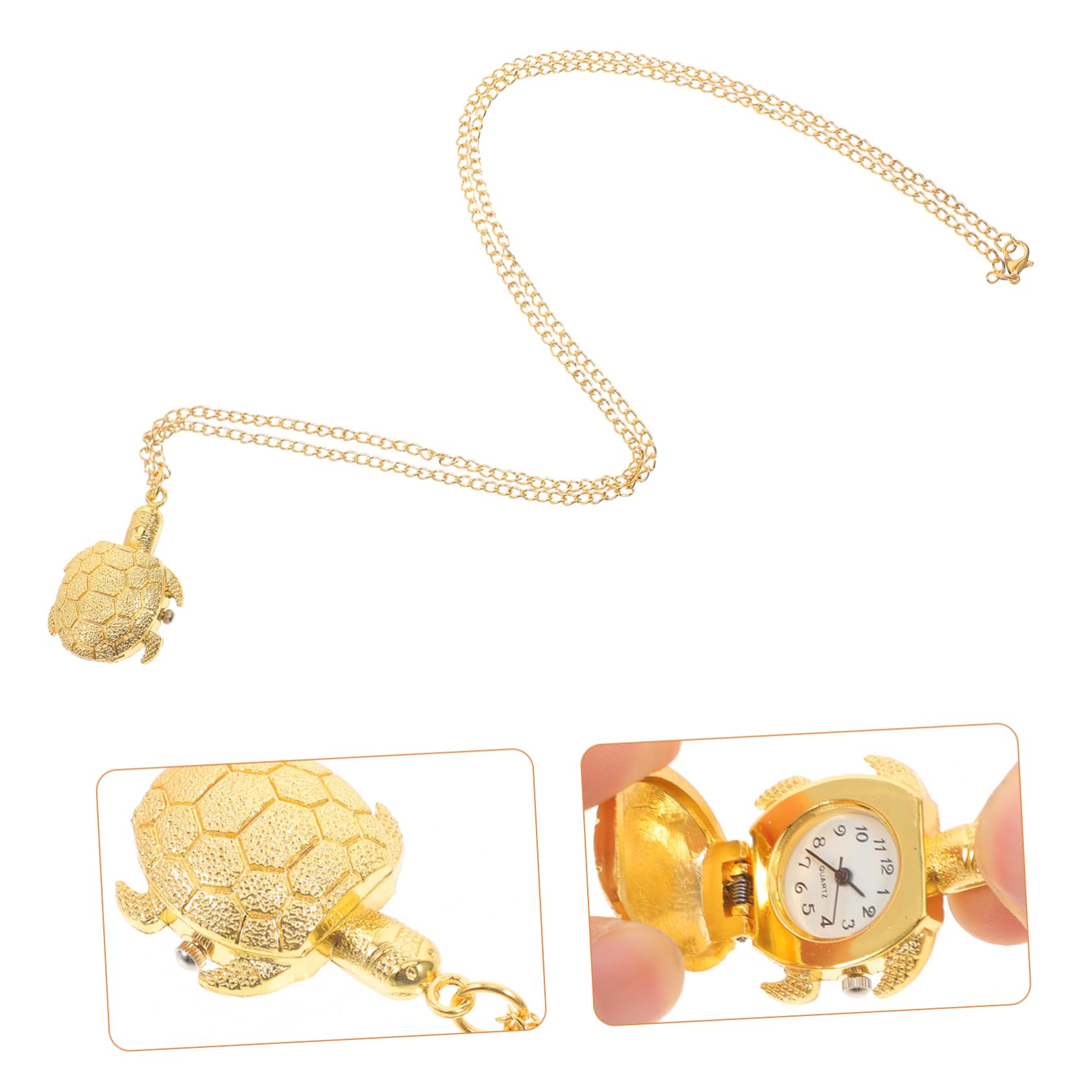 Reloj de Bolsillo para Niña Tortuga Antiguo Cadena Colgante Oro