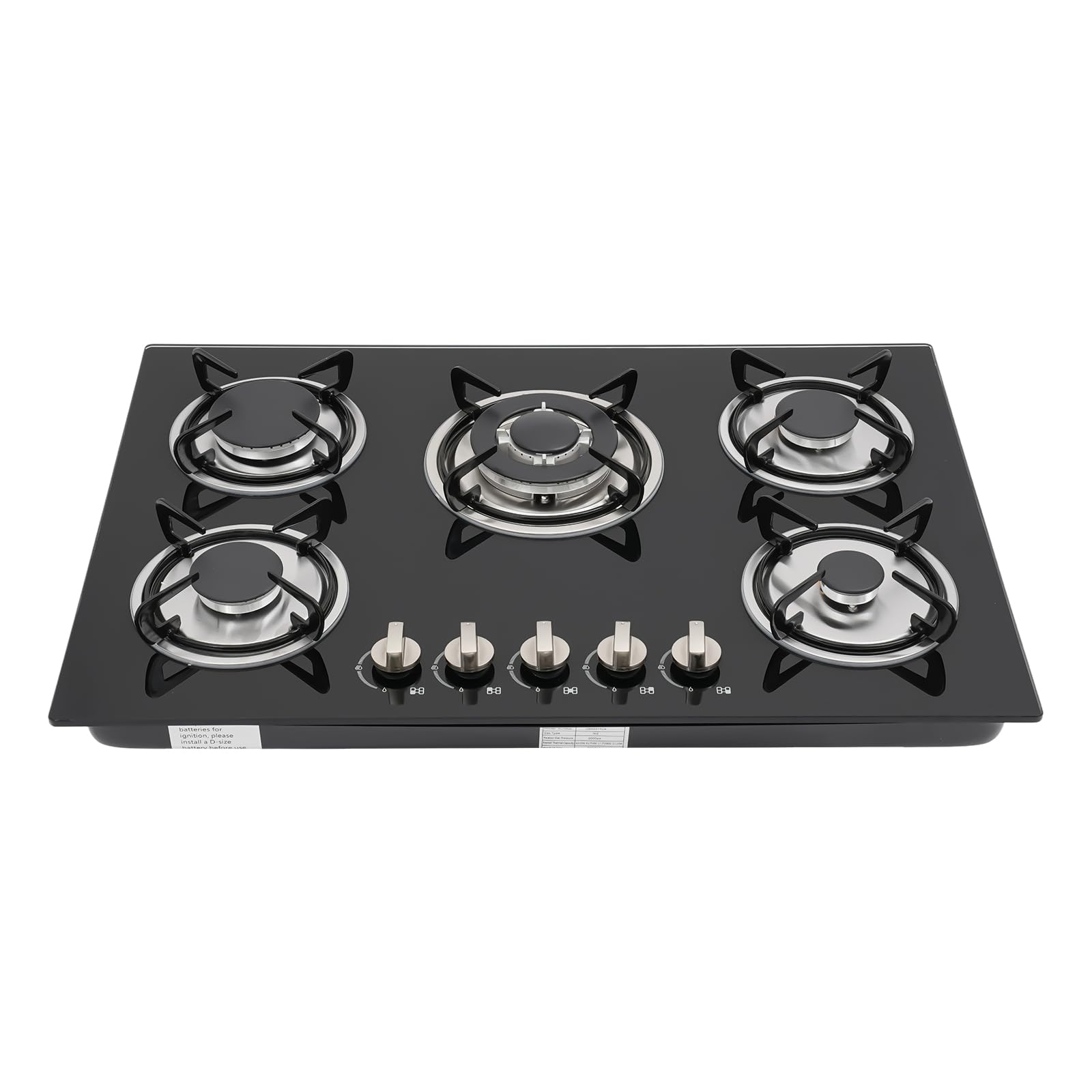 Placa de gas de 30" con 5 quemadores, vitrocerámica, placa de gas de vidrio templado integrada para gas natural/propano