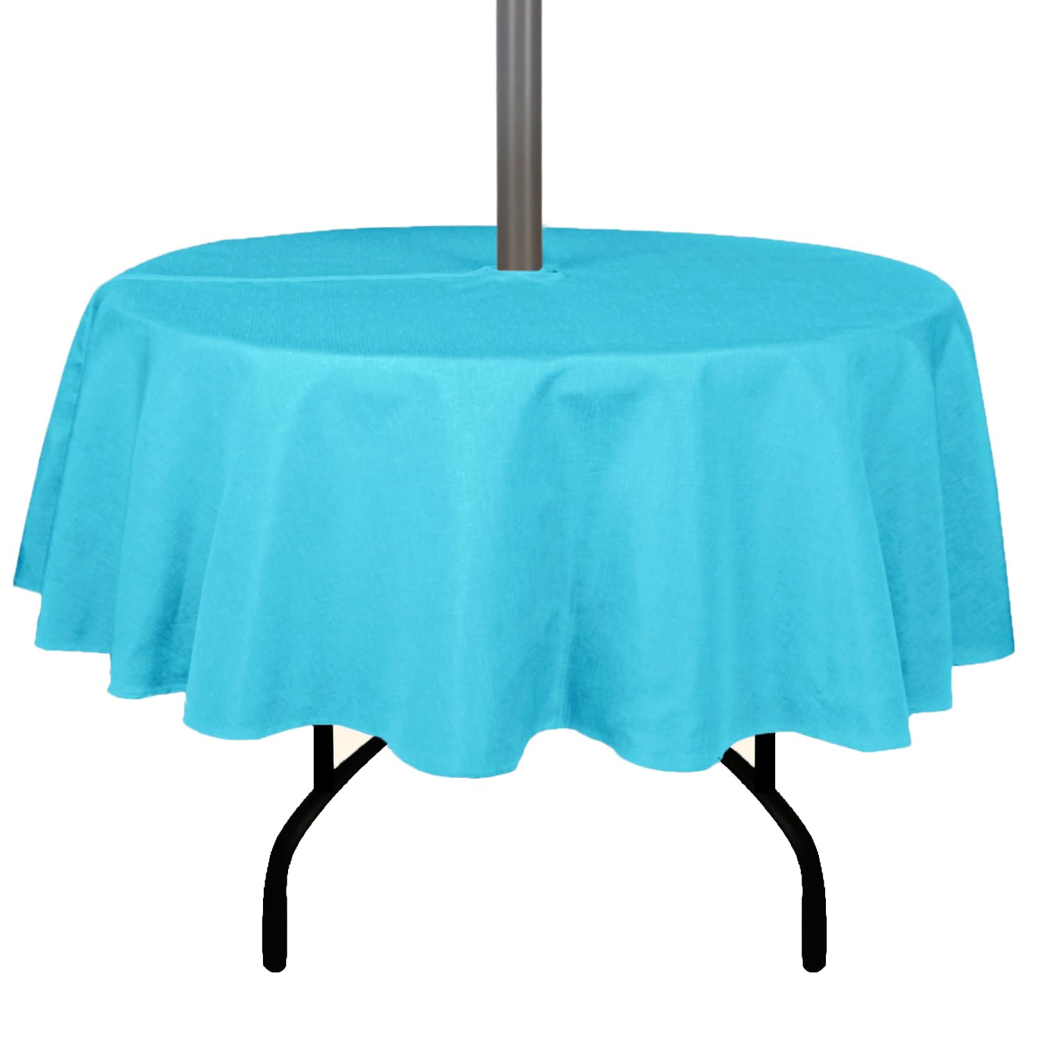 youngseahome Outdoor Tablecloth Wrinkle-Free Stain Resistant Waterproof Polyester Fabric Table Cover with Zipper Umbrella Hole for Picnic/Party/Dinner/Patio Garden(60inch Round,Zippered,Aqua)
