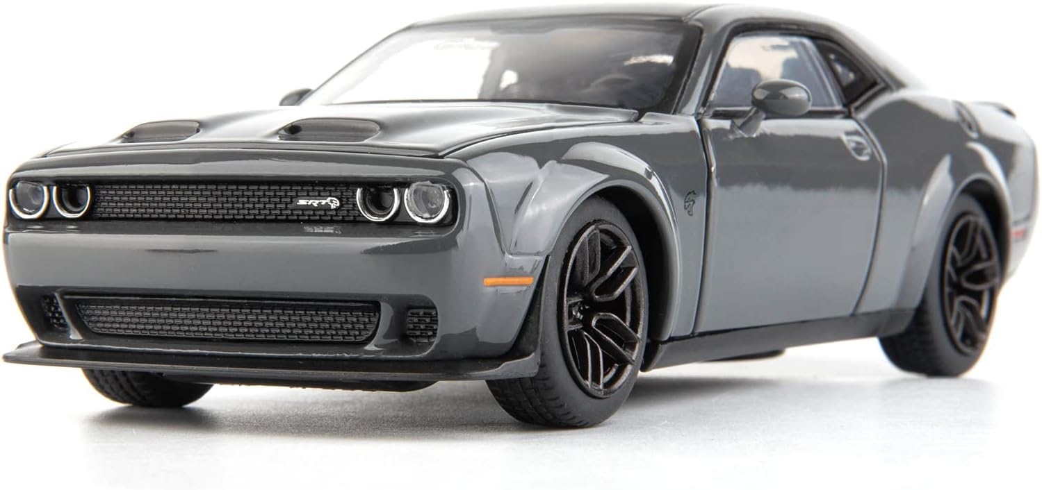Compatible for 1:32 Dodge Challenger Casting Car Model, Zinc Alloy Toy Car with Lights and Sound, Open Door for Kids Gift,Children Birthday Gift, Gray