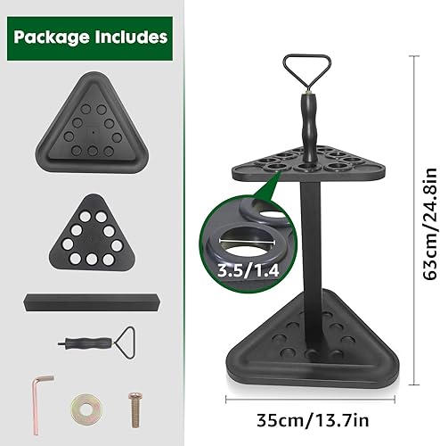 Miniatura 2 de Soporte de piso para taco de billar de madera, organizador de sala de juegos, con capacidad para 9 tacos, juego completo de bolas y accesorios,