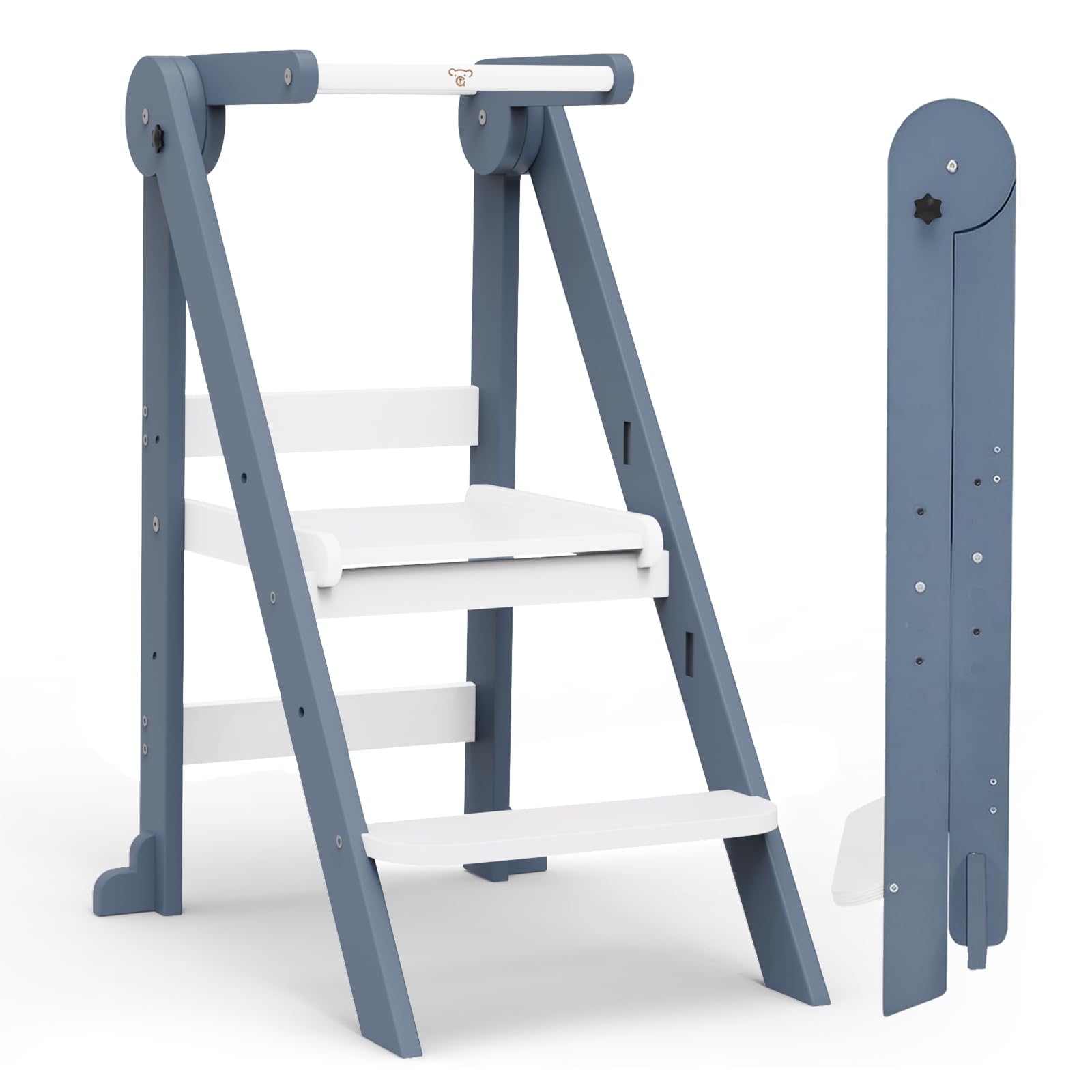foldable toddler kitchen stool helper, toddler tower with 3 adjustable height, wooden toddler step stool, toddler stool for kitchen and bathroom