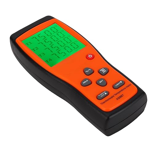 4 Channels Temperature Meter, Thermometer for 4 K Type Probes, Digital Tester -200-1372 with 2 Units Switching, Contacting Type
