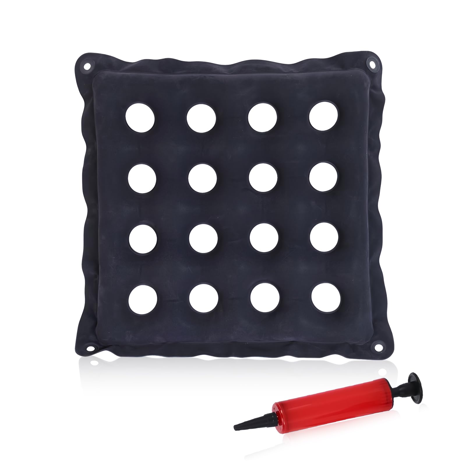 Dhswnng Black Pressure Relief Cushion For Prevention Sores, Inflatable Cushion 16 Holes Square Pressure Cushions With Pump Seat Air Cushions Pressure Sore Cushioned For Chair