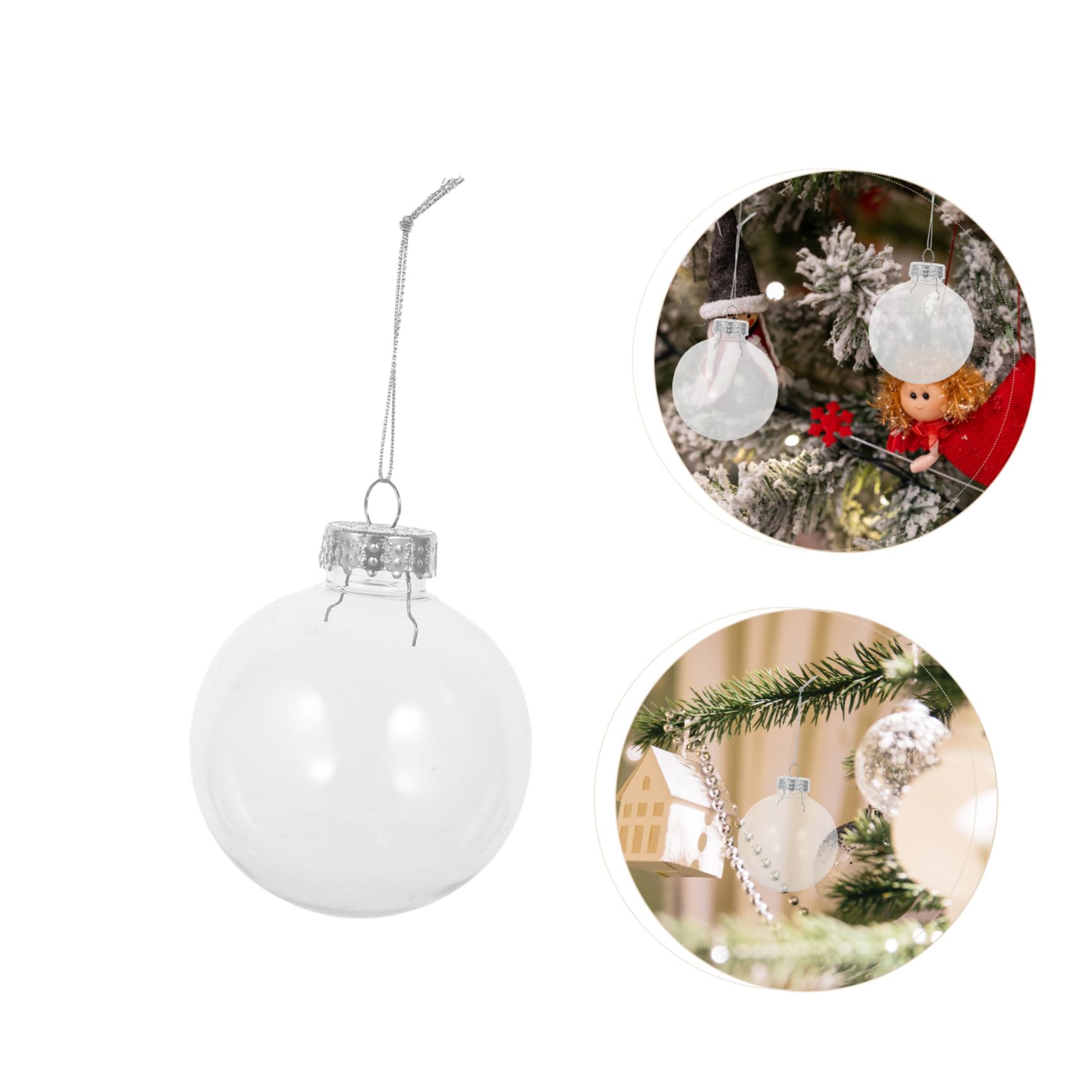 Operitacx 10 Bolas de Plástico Transparentes para Decoración de Árbol de Navidad, Diseño Hueco DIY para Fiesta y Ambiente Festivo