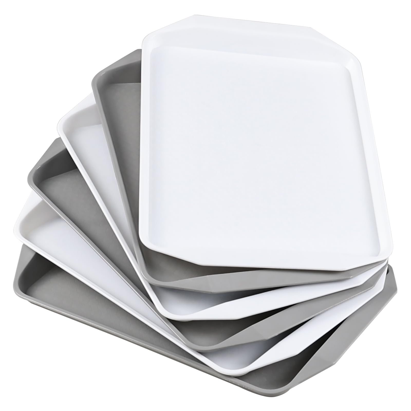 Qshape White,Grey Plastic Large Food Serving Tray, Plastic Cafeteria Trays, 6-Pack