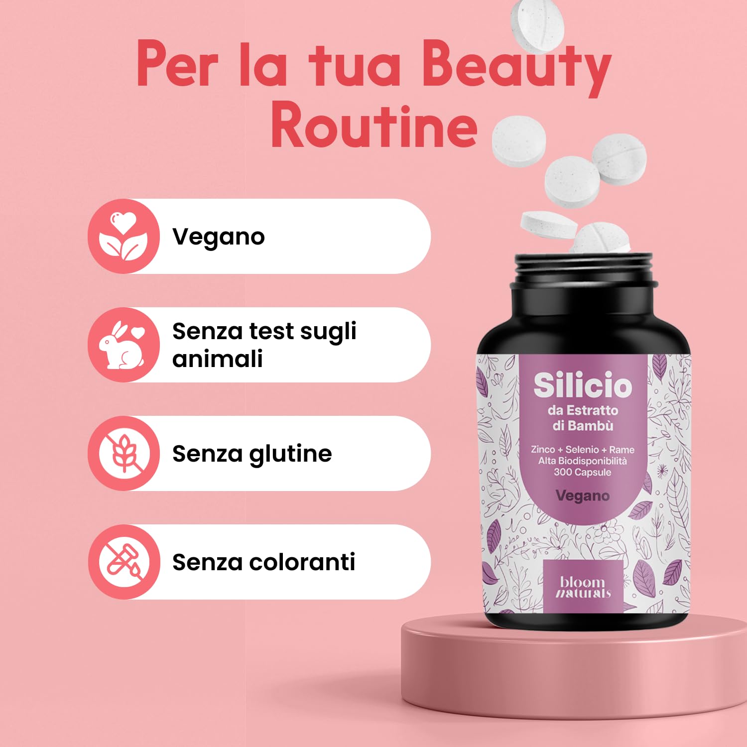 Complesso di silicio – 300 capsule con 500 mg di silicio con zinco, rame e selenio – silice di estratto di bambù – popolare tra le donne perdita di capelli – vitamine per capelli – Vegano e prodotto