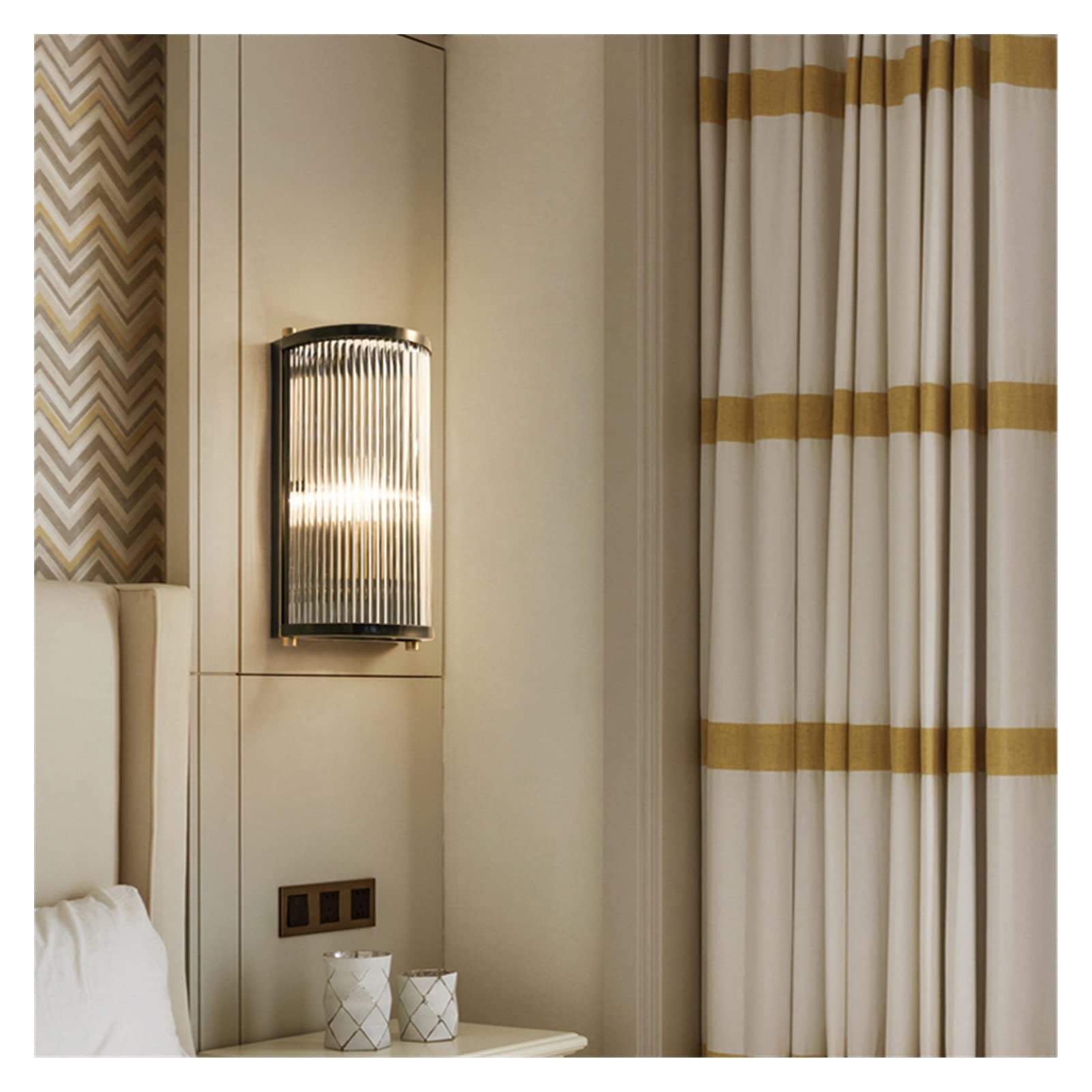 VDOQTLJT Wall lamp Copper Lamp Light Luxury Classical Simple Glass Bedroom Bedside Lighting Aisle Corridor LED Sconces Chandeliers Modern(1 Lightblack,Cool White)