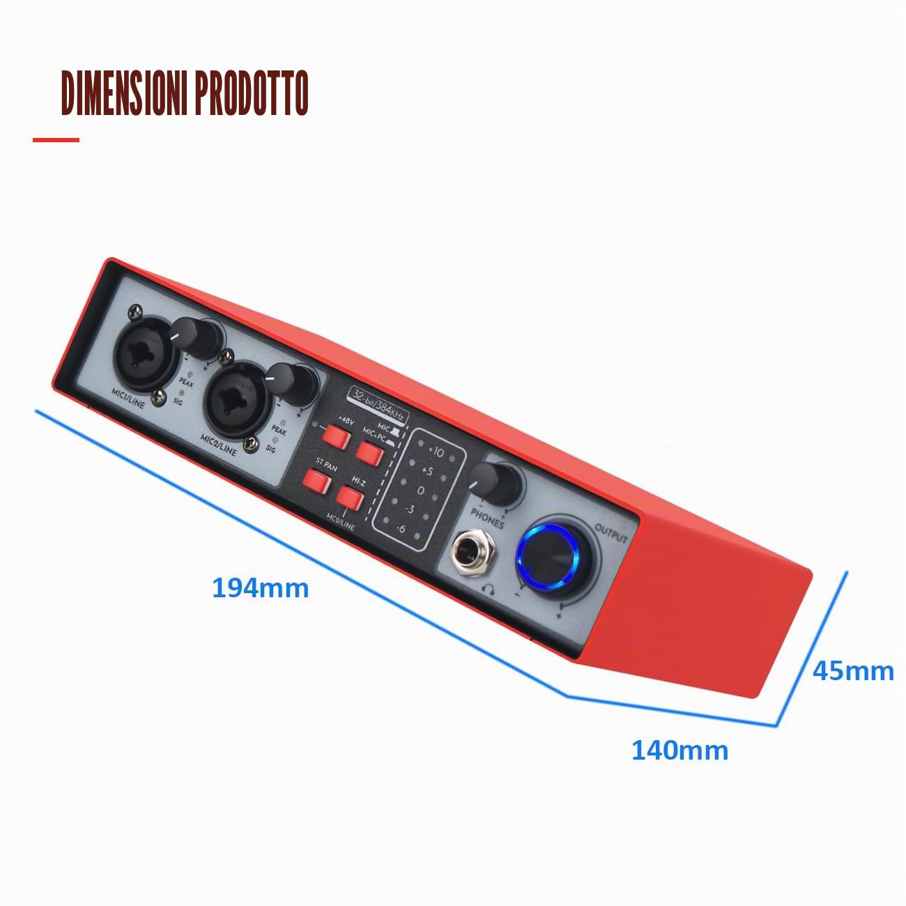 Interfaccia Audio USB 2 in 2-out, 32 Bit/384 kHz DSP, Registrazione Scheda Audio Mixer Audio per Home Studio può Collegare Microfono a Condensatore da 48 V, NMX02-RED