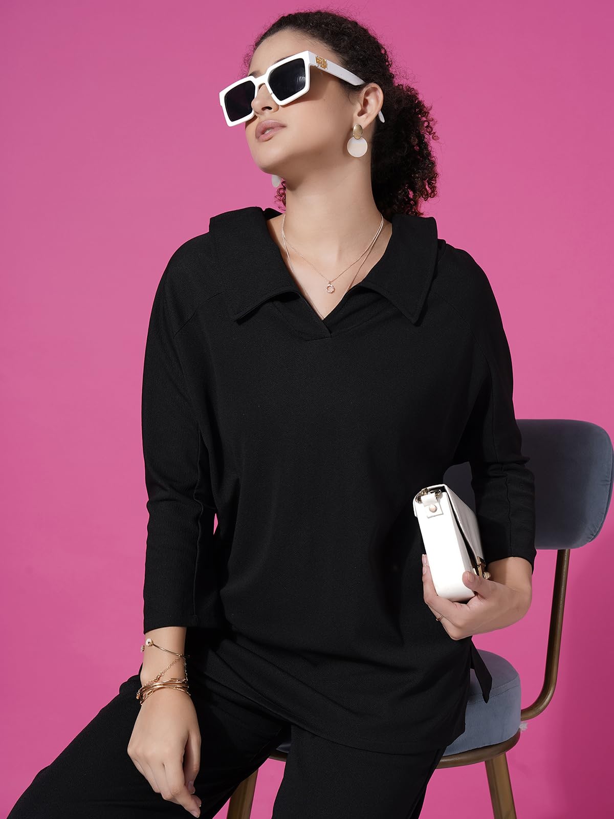 Selvia Women's Co-Ords Set|Lycra Oversized Top & Trouser Set|Casual Co-Ords Set For Women|Two Piece Co-Ord Set|Office Wear Co-Ords Set(710Ctk11695N-L_Black),Jogging Suit 2