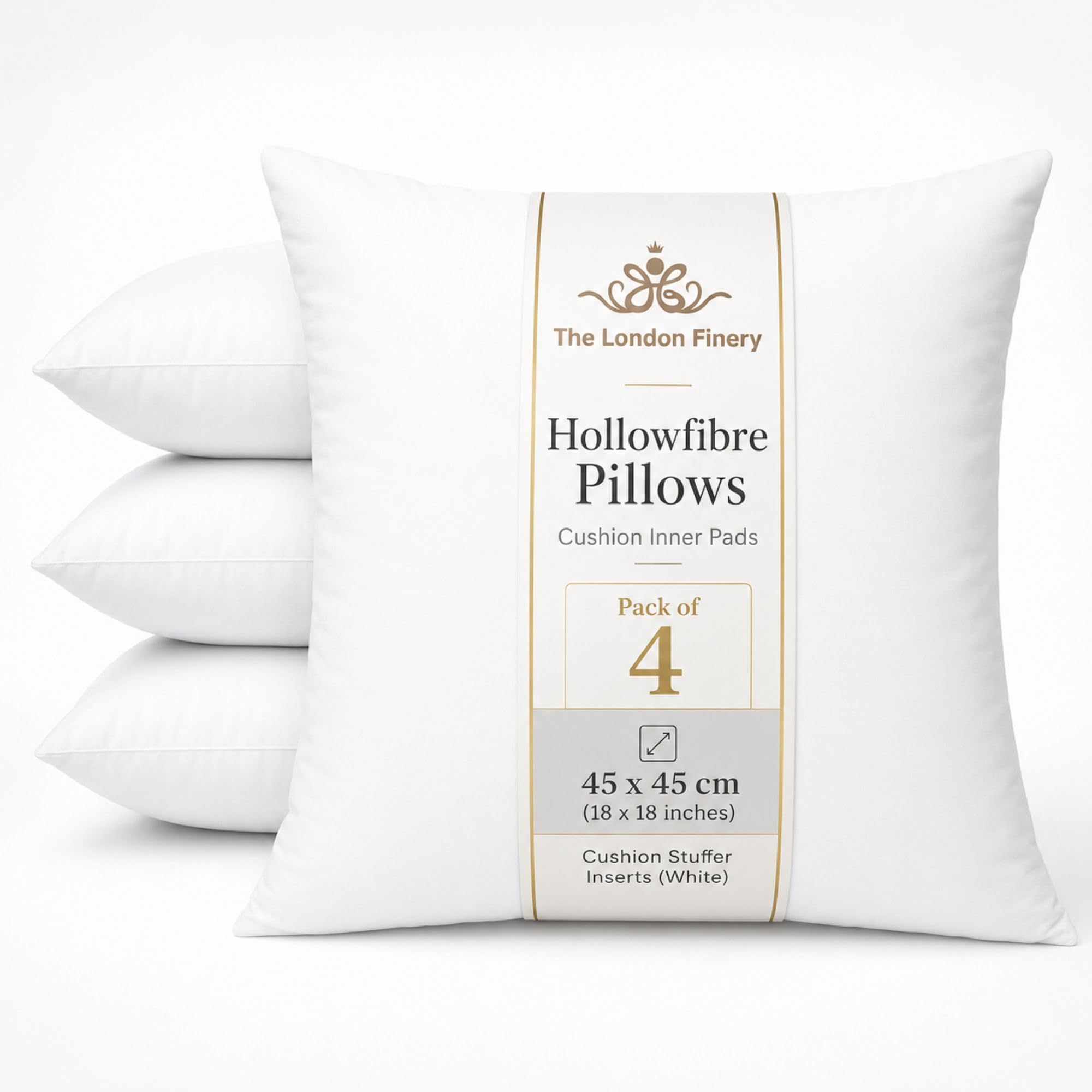 The London Finery Hollowfibre Pillows (Pack of 4), Cushion Inner Pads 45 x 45 cm (18 x 18 inches), Cushion Stuffer Inserts (White)