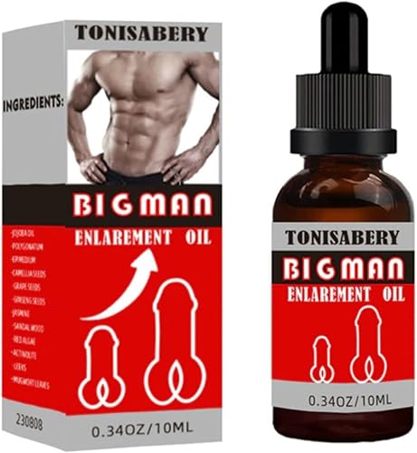 Big Man - Aceite de ampliación de 0.3 fl oz para hombres, aceite de ampliación de potencia, más grande, más largo, pensador más fuerte