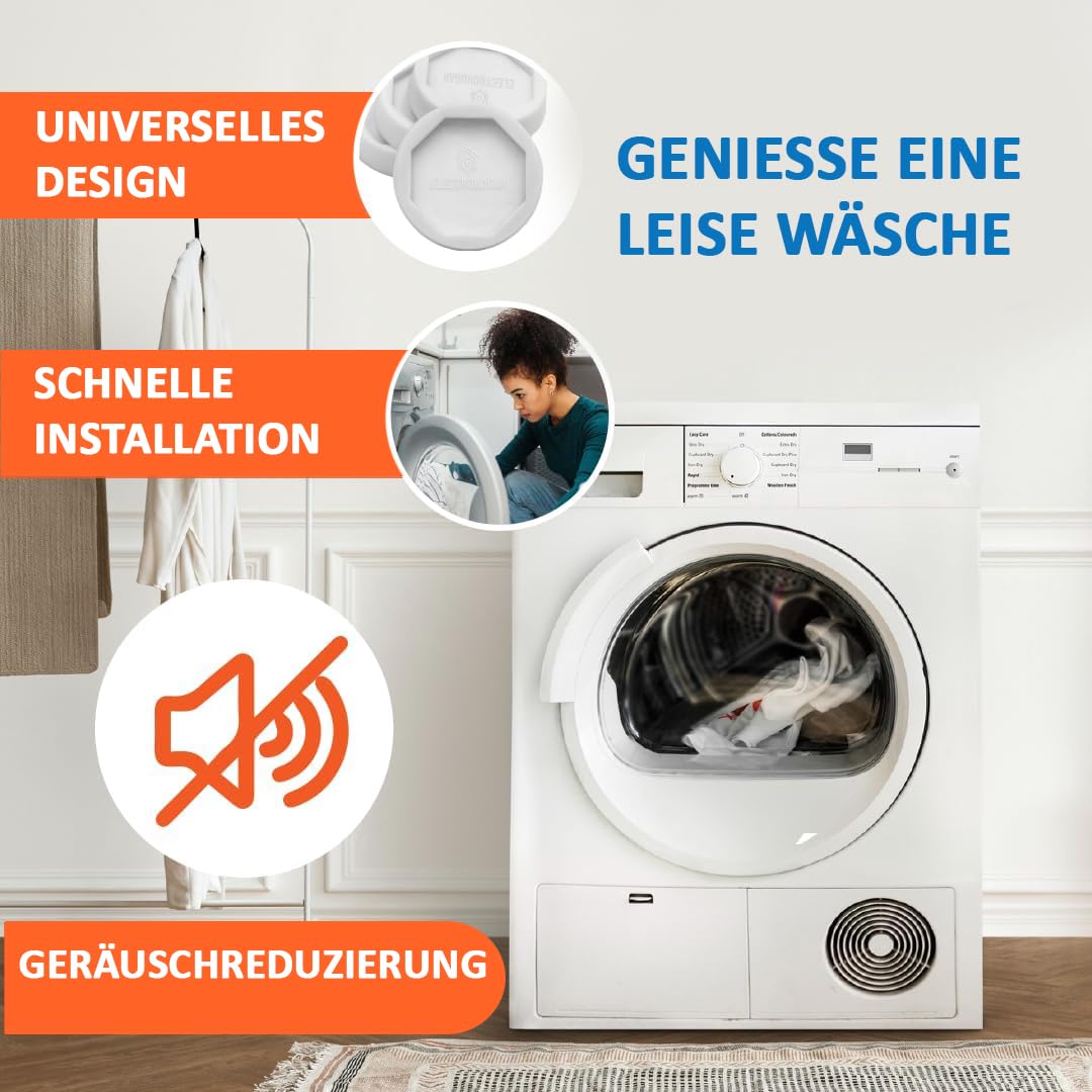 Tłumik wibracyjny do pralki 4 części | podkładki antywibracyjne i anty przemieszczenia | Kompatybilny z Bosch, Balay, Siemens, AEG, Electrolux itp. (czarny)