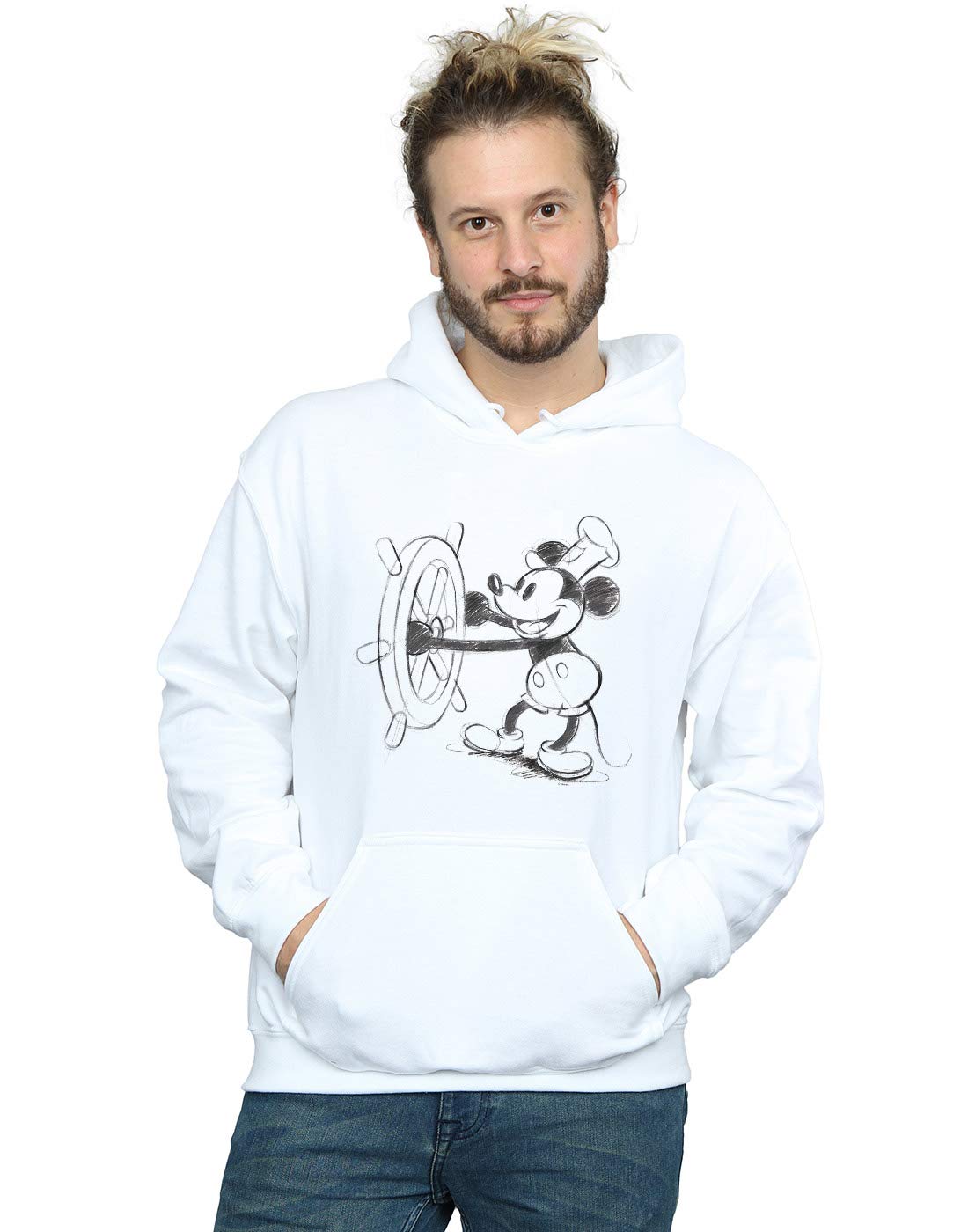 Absolute Cult Men's White Disney Mickey Mouse Steamboat Sketch Hoodie X-Large