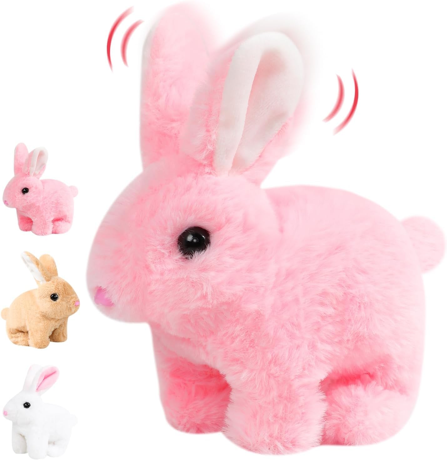 SHINETOY Hopping Rabbit Interactive Electronic Pet Plush Bunny Toy with Sounds and Movements Animated Walking Wiggle Ears Twitch Nose Gift for Toddlers Birthday, Pink, 7''-image-13