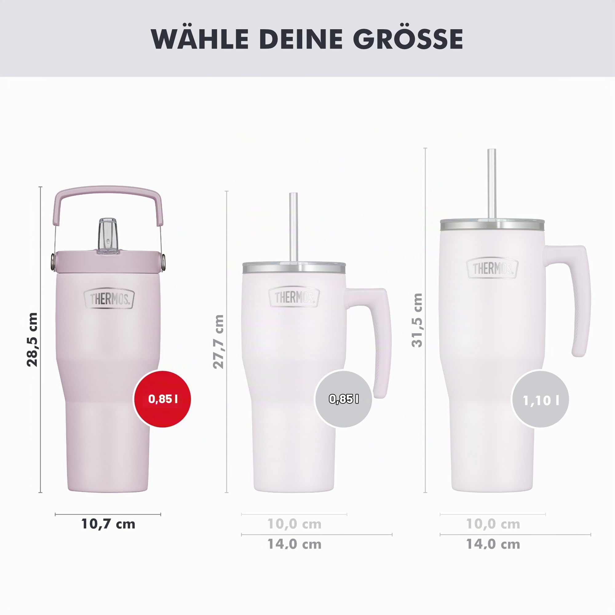 Thermos Flip Straw Tumbler mit Strohhalm und Henkel, 0,85 l, lavender mat | 6 h kalt, Isolier-Trinkbecher Flip-Strohhalm, doppelwandiger Edelstahl, für unterwegs & zuhause, lila, REFRESHING SERIES
