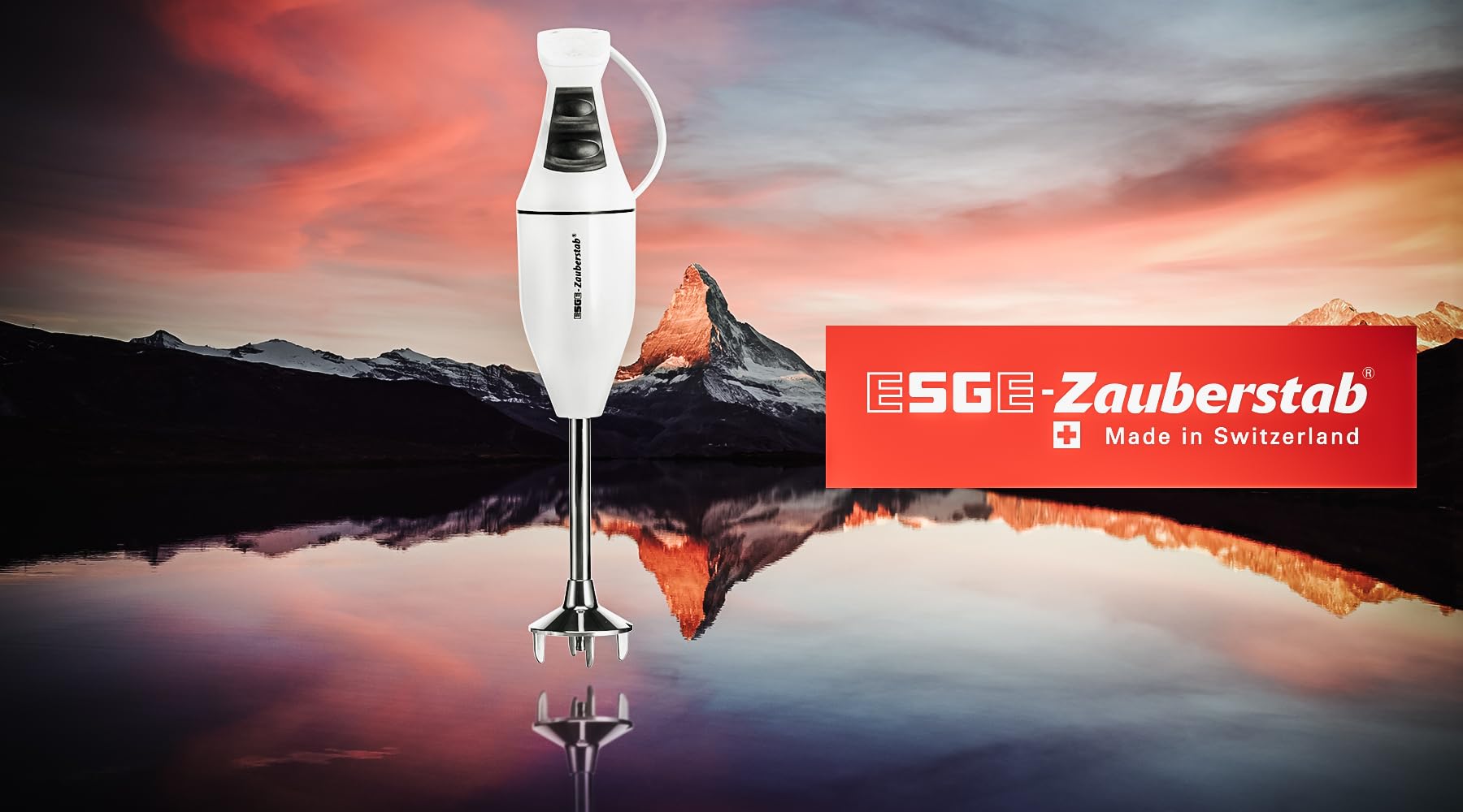 ESGE Zauberstab 90120 M 100 design biały, blender ręczny, blender immersyjny, 2 stopnie do 10 000 obr./min, ergonomiczny uchwyt, trwały, wytrzymały silnik, w zestawie akcesoria, 120 W, wyprodukowano w