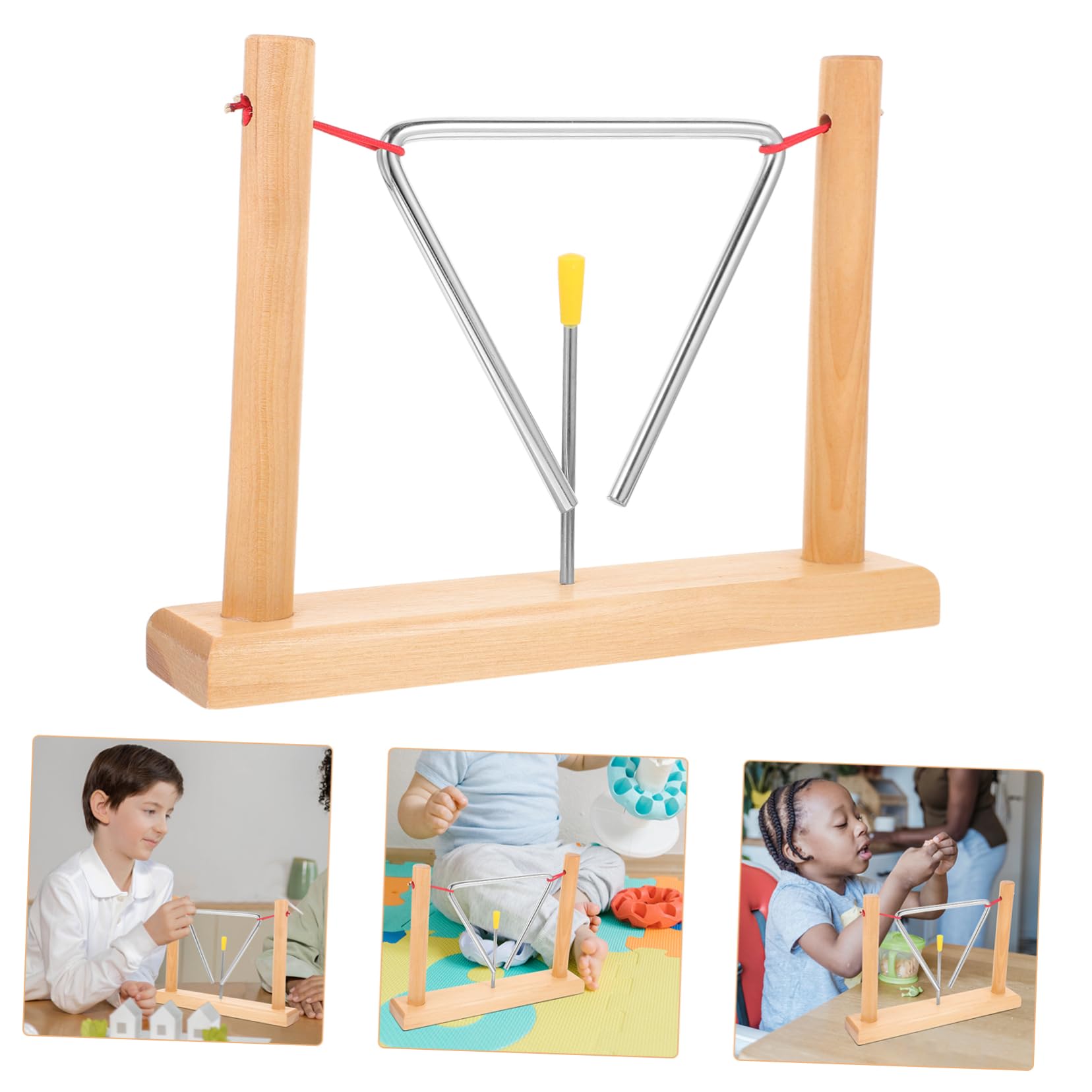 2 Sets Triángulo de Percusión Campana Musical de Metal con Soportes de Madera y Percutores para Niños y Principiantes