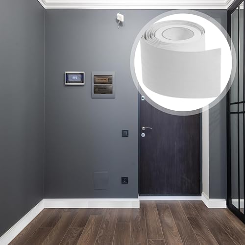 Miniatura 4 de Baluue Moldura flexible para zócalo, 2 pulgadas x 16 pies, calcomanía de pared de grano de madera blanca, molduras de base de pared para despegar y