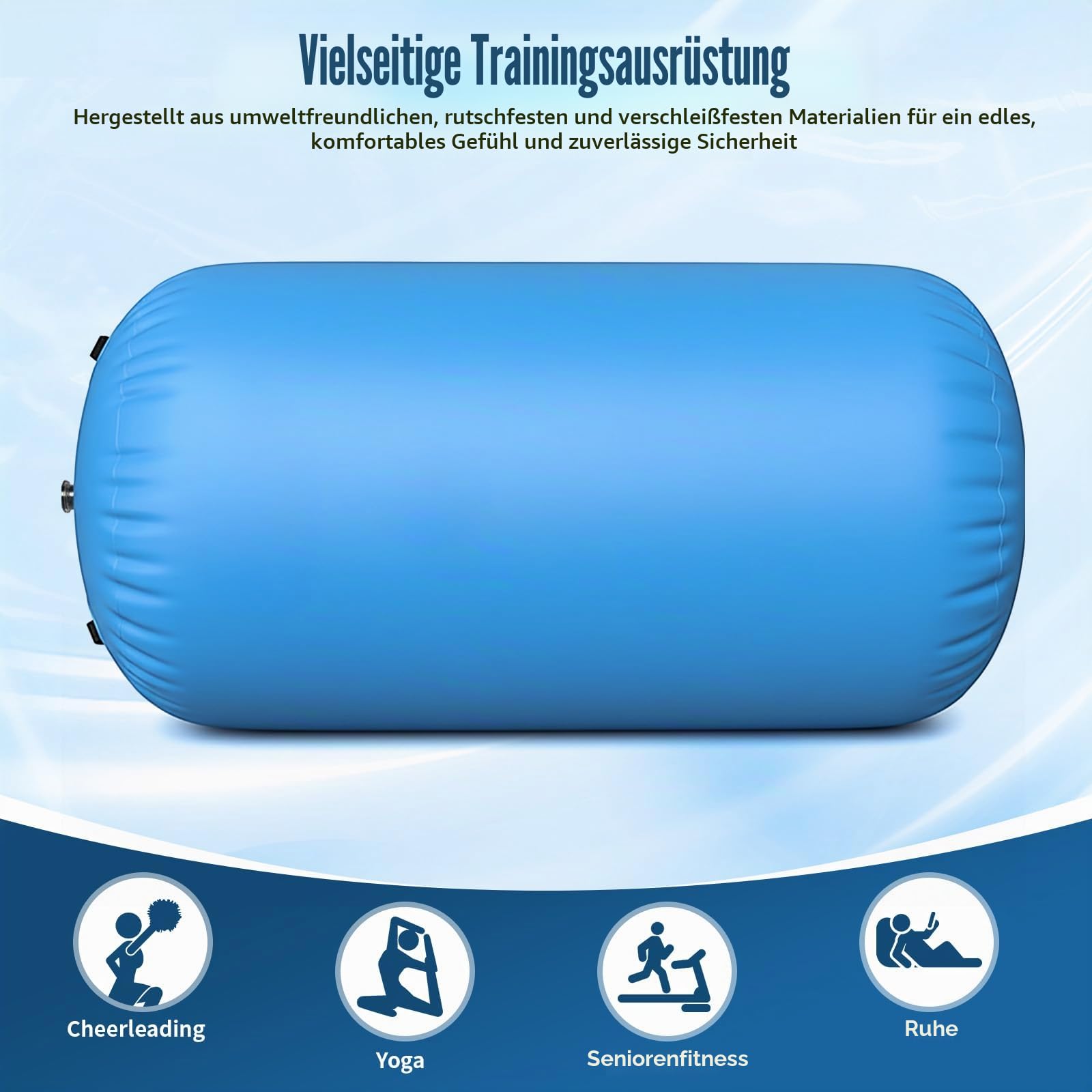Air Rolle Turnen, Aufblasbare Barrel Gymnastik Rolle mit Pumpe, Gymnastik Yoga Turnmatte für Rückwärtsrolle & Flickflack, Airtrack Matte für Kinder & Erwachsene Indoor/Outdoor Wasserdicht