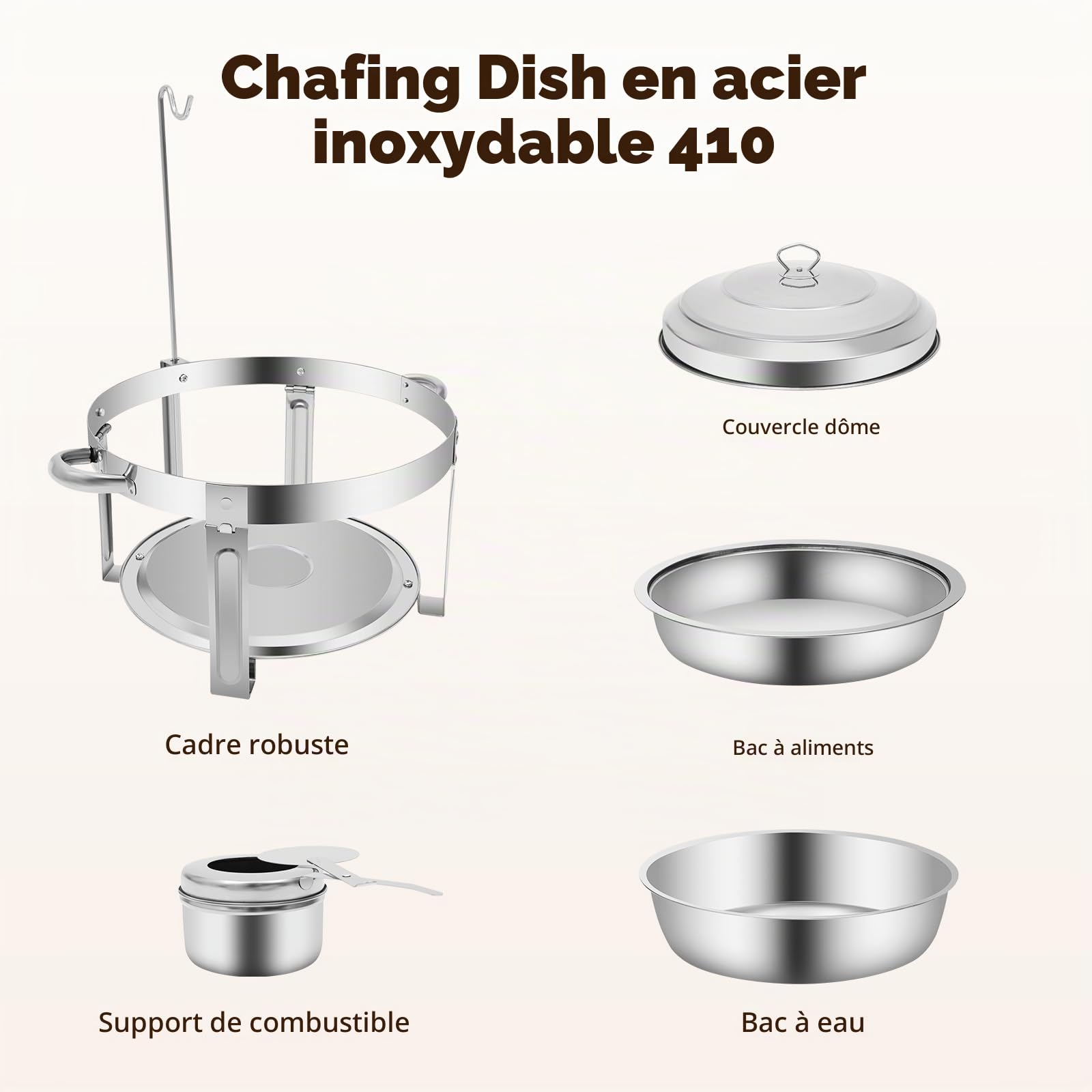 Chafing Dish Buffet 7.5L Chauffe Plat Electrique avec Couvercle en Acier Inoxydable et Support pour Hôtels, Buffets, Restaurants, Réunions Famille, Dortoirs, Banquets, Mariages