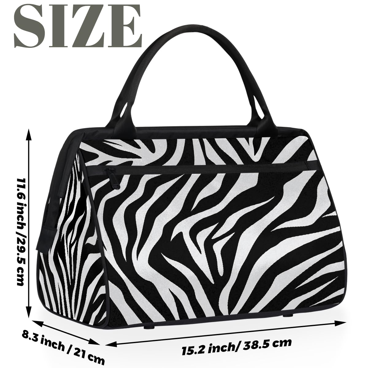 Borsa da palestra con stampa zebrata nera bianca per uomo e donna, stampa zebrata animale, da viaggio, sport, borsone impermeabile per il fine settimana borsa da notte leggera da portare a mano