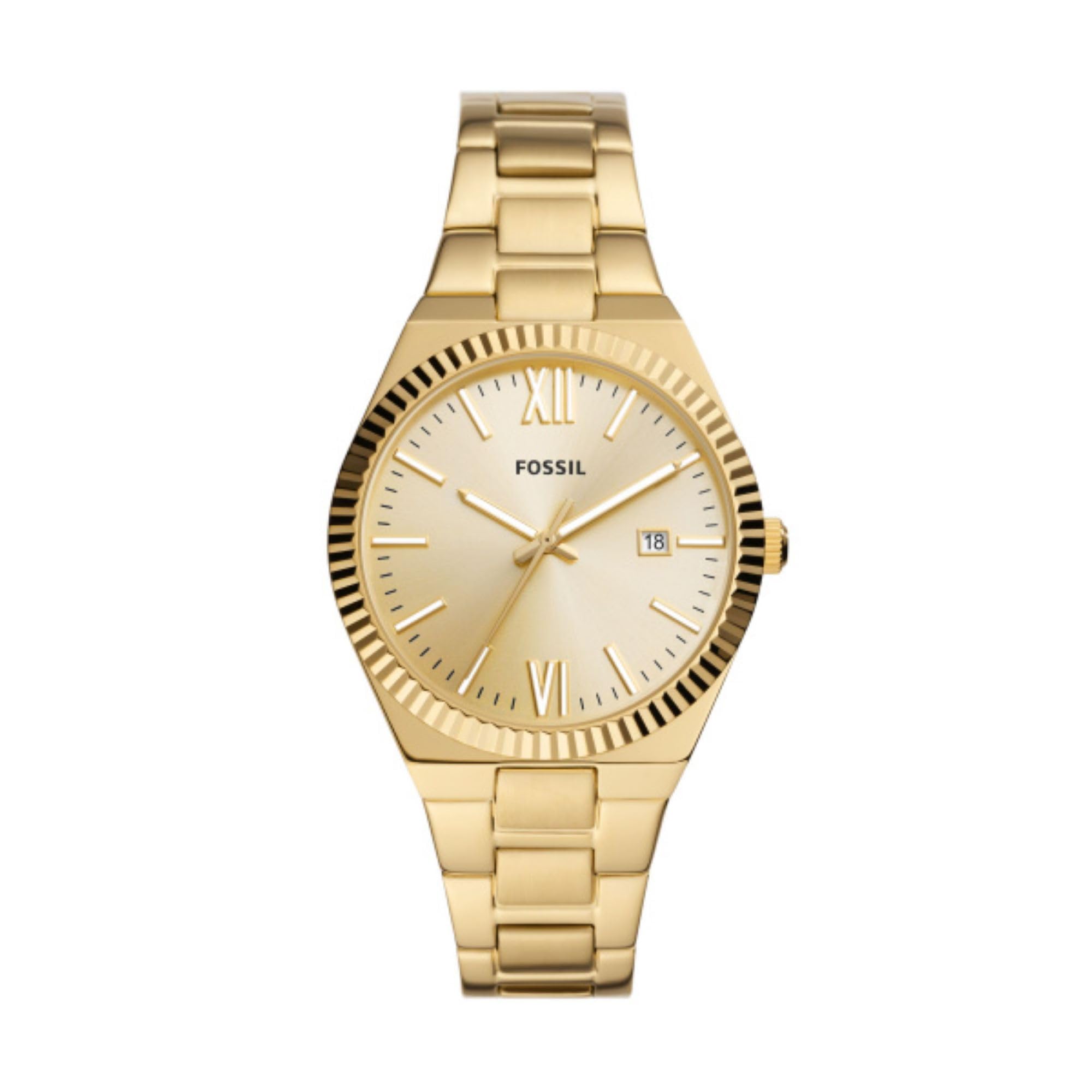 Fossil Scarlette Watch für Damen, 38mm Quarz-Dreizeiger-Datumswerk mit Edelstahlarmband