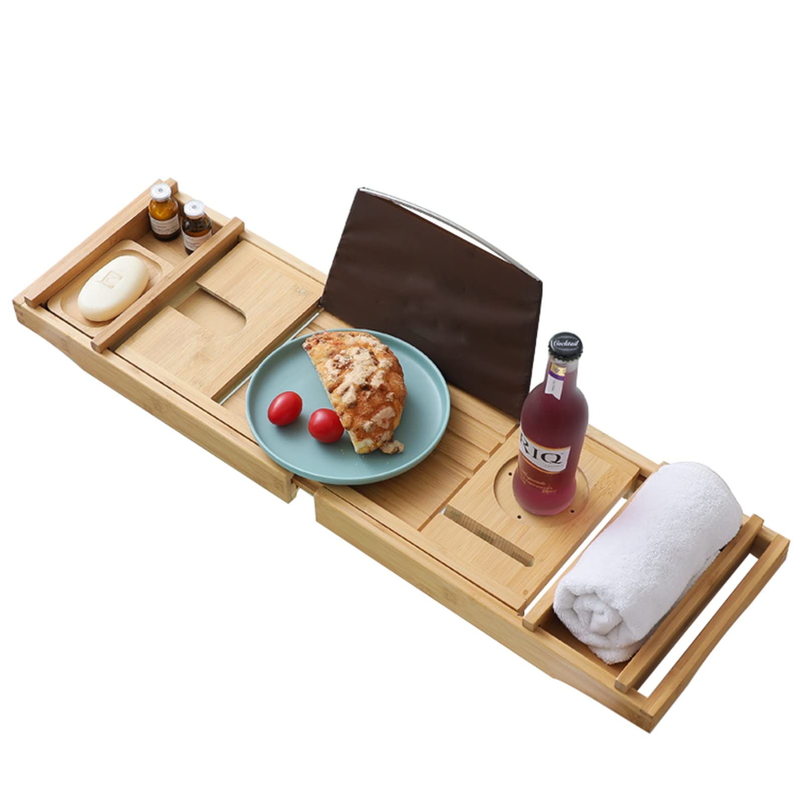 Bandeja de bañoBandeja de bambú para bañera, Bandeja de baño expandible con Soporte para Libros/tabletas y Copas de Vino, Organizador de baño para baño de Lujo (Color: Natural)