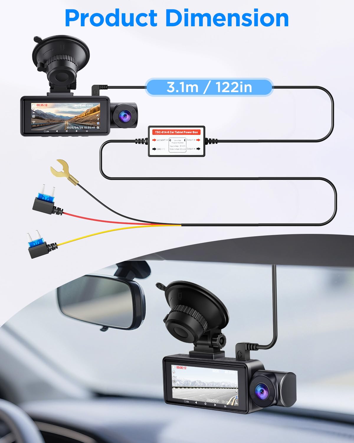 Famgoods Dashcam Hardwire Kit per J07S, ACC Hardwire Kit Multifunzionale per Monitoraggio Dash Camera, Modalità Parcheggio 24H, Adatto per Dashcam J07S