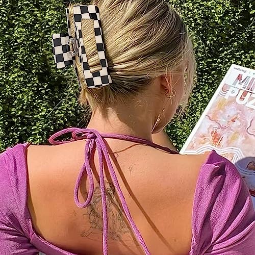 Chanaco Pinza para el cabello a cuadros tamaño grande con diseño de bandera de carreras, para cabello grueso, colores negro y marrón miniatura 4