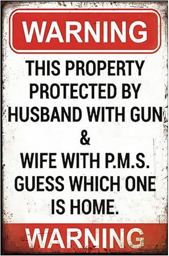 Letrero divertido de "No Trespassing", letreros de metal de advertencia de estaño, This Property Protected by Husband with Gun, letrero de patio,