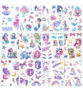Ozepao Glitter Temporary Tattoo for Girls, 12 Sheets Mermaid Unicorn Tattoo Stickers for Kids, Wa...