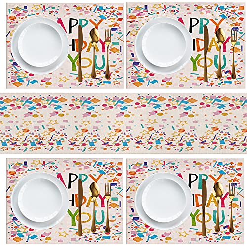 Secarond Birthday Party Placemats Set Of 4,Happy Birthday Table Mats Washable Farmhouse Table Placemat For Dining Table Kitchen Decor thumb #2