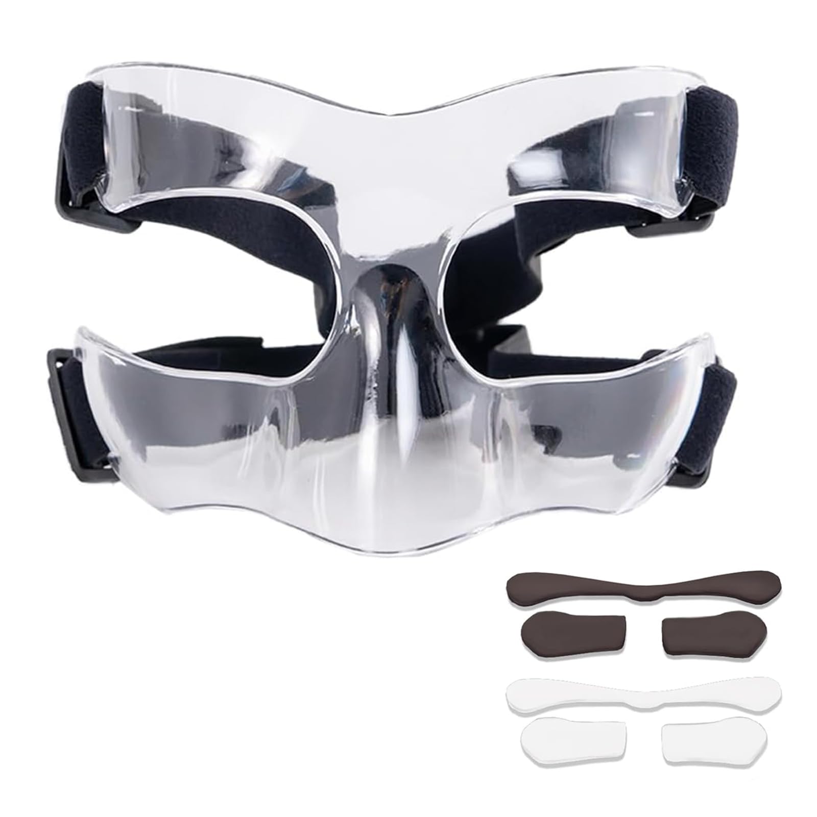 Protezione viso sportiva, protezione naso per naso rotto, pallacanestro, calcio, softball, allenamento, maschera con imbottitura in schiuma, per uomini e donne, apertura trasparente