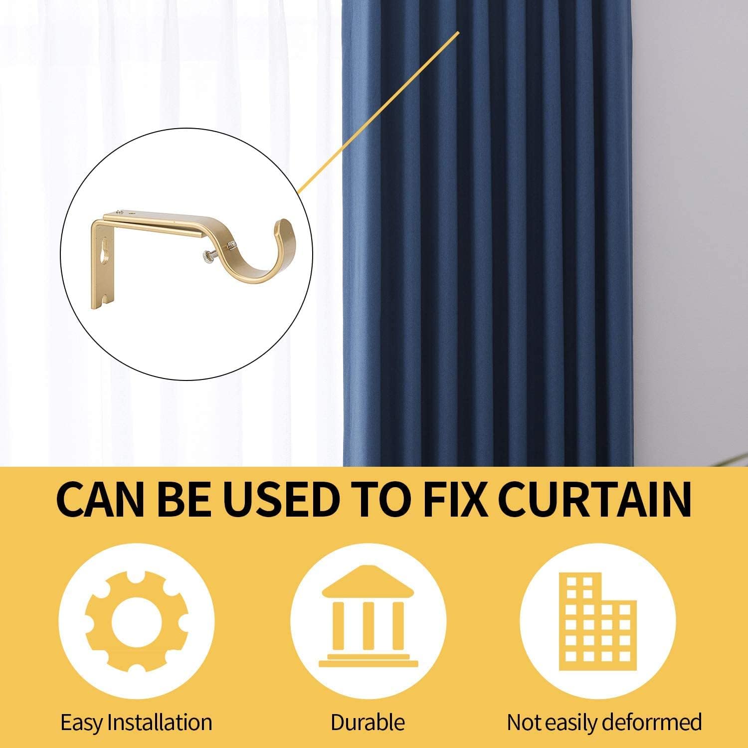 Ycolnaefllr Set of 3 Golden Adjustable Curtain Rod Brackets Rod Holders Curtain Rod Hanging Heavy Duty Brackets for 1 Inch Rod
