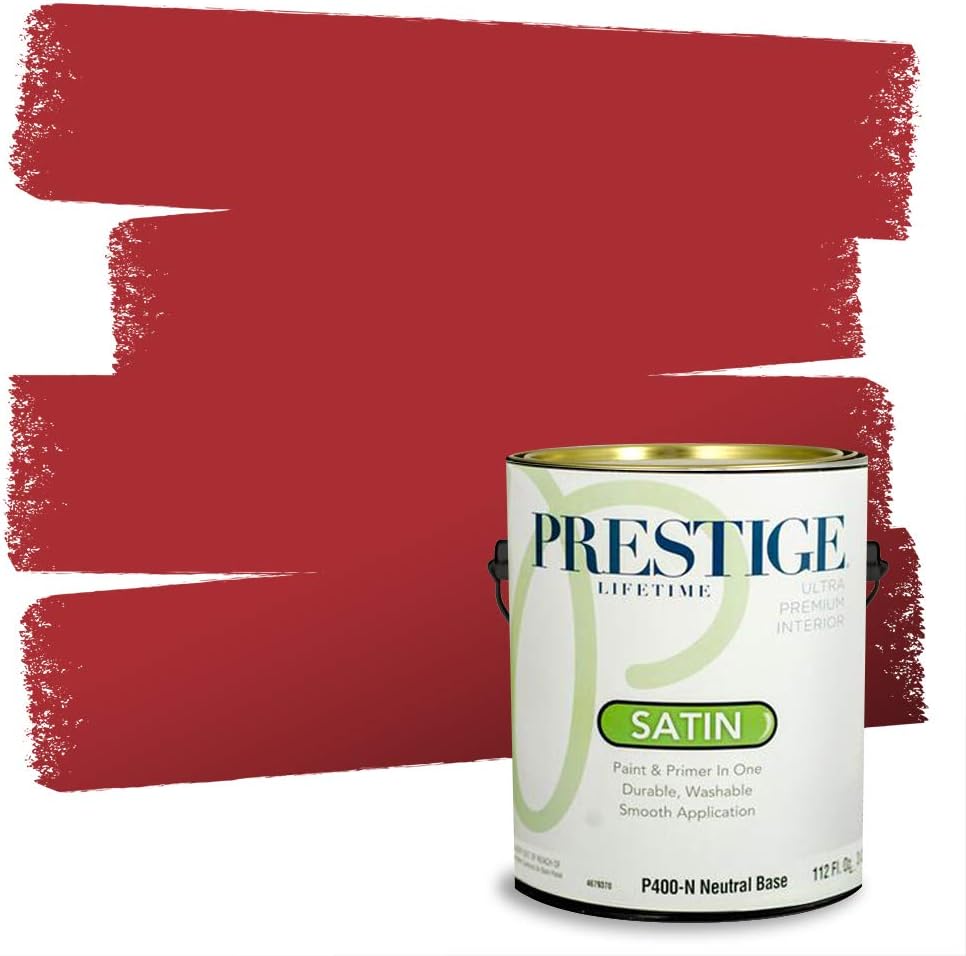 PRESTIGE P500-N-SW6871 Interior Paint and Primer in One, 1-Gallon, Semi-Gloss, Comparable Match of Sherwin Williams Positive Red, 1 Gallon, SW130-Positive
