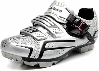 Cycling Shoes MTB Bike Shoes - Self-Locking Professional Racing Mountain Bike Shoes with SPD Cleats Assisted Sports Shoes for Men Lock Pedal Bike Shoes Silver