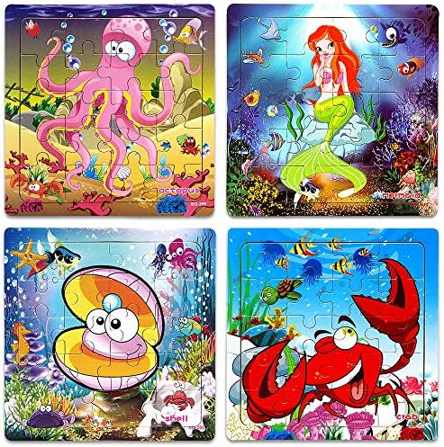 Wooden Jigsaw Puzzles for Kids 3-5 Year Olds -20 Piece Kids Puzzles Toys -Toddler Children Learning Educational Puzzles Toys for Set for Kids 3 4 5 Year Old(4 Puzzles)